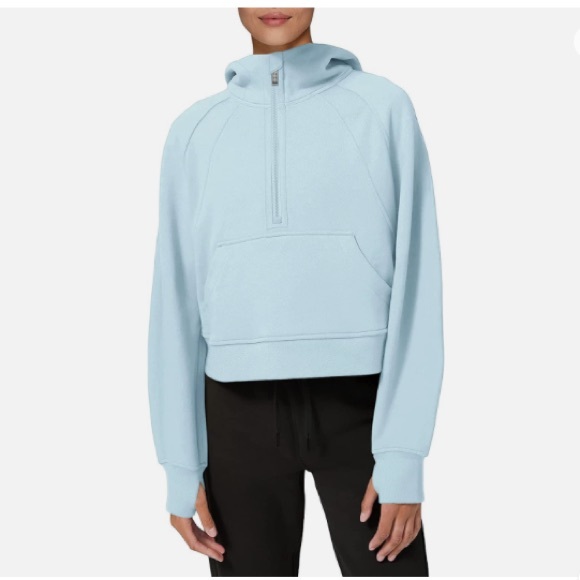 Laslulu Tops - NWT  Laslulu Light Blue Hoodie Fleece Lined 1/2 Zipper Pullover Sweatshirt Small
